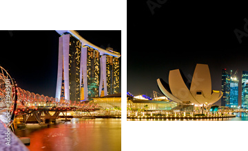 Marina Bay w Singapurze nocą
 - Zweiteiliges Leinwandbild, Diptychon