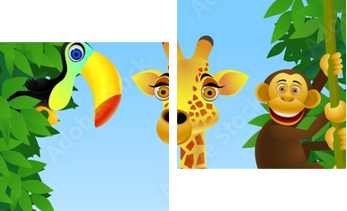 Wild animal cartoon - Zweiteiliges Leinwandbild, Diptychon