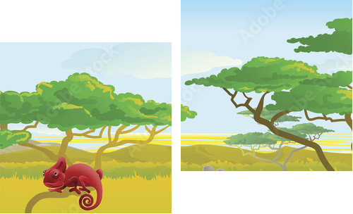 Cute African safari animal cartoon scene - Zweiteiliges Leinwandbild, Diptychon