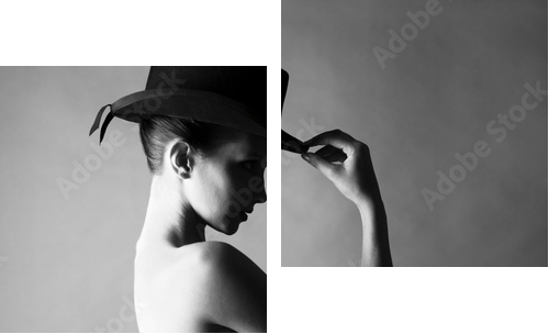 Naked lady with hat - Zweiteiliges Leinwandbild, Diptychon