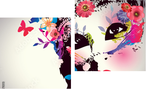 Girl with mask/Vector illustration - Zweiteiliges Leinwandbild, Diptychon