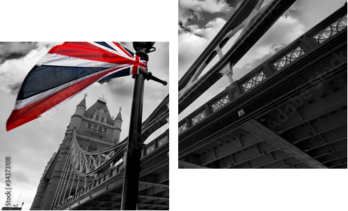 London Tower Bridge with colorful flag of England - Zweiteiliges Leinwandbild, Diptychon