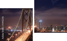 Nocna panorama Bay Bridge w San Francisco
 - Zweiteiliges Leinwandbild, Diptychon
