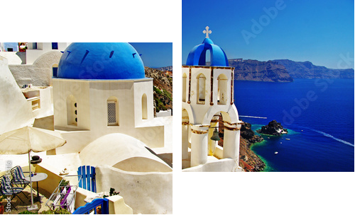 beautiful Santorini view of caldera with churches - Zweiteiliges Leinwandbild, Diptychon