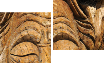 Face carved into an olive tree trunk in Matala - Zweiteiliges Leinwandbild, Diptychon