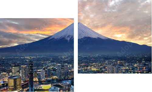 Surreal view of Yokohama city and Mt Fuji - Zweiteiliges Leinwandbild, Diptychon