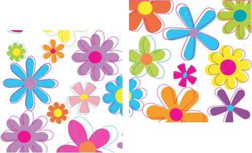 Multicolored retro styled flowers - Zweiteiliges Leinwandbild, Diptychon