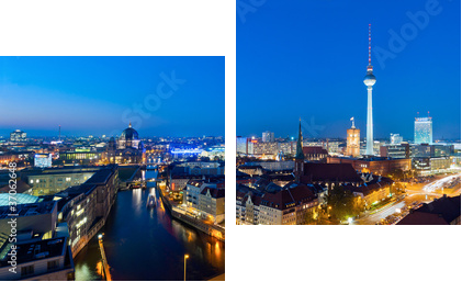 Berlin panorama at night - Zweiteiliges Leinwandbild, Diptychon