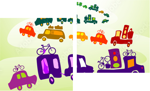 cars caravan, Group of kids playing in a landscape - Zweiteiliges Leinwandbild, Diptychon