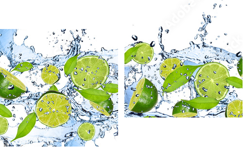 Fresh limes in water splash,isolated on white background - Zweiteiliges Leinwandbild, Diptychon