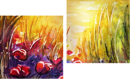 Malowane maki - Zweiteiliges Leinwandbild, Diptychon