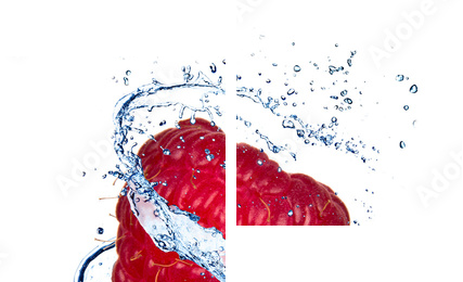 Raspberry with water splash, isolated on white background - Zweiteiliges Leinwandbild, Diptychon