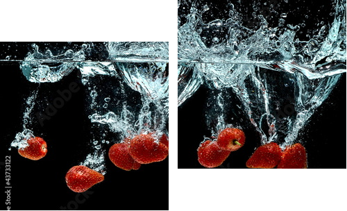 Strawberry Fruit Splash on water - Zweiteiliges Leinwandbild, Diptychon