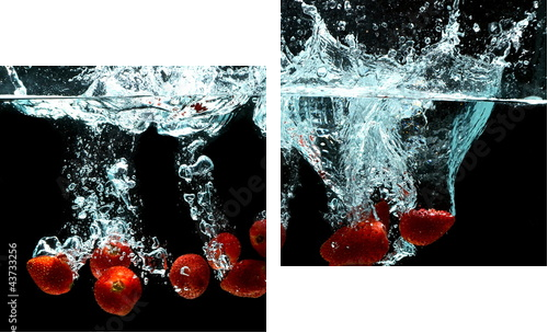 Strawberry Fruit Splash on water - Zweiteiliges Leinwandbild, Diptychon