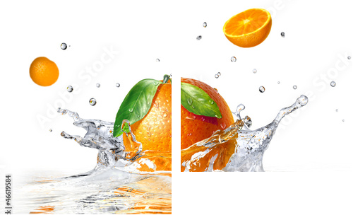 orange splashing into clear water - Zweiteiliges Leinwandbild, Diptychon