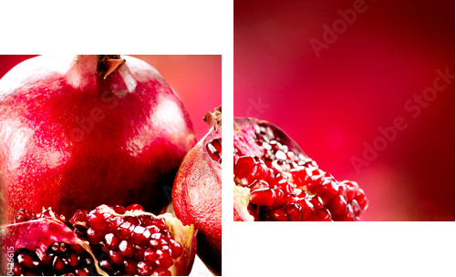 Pomegranates over Red Background. Organic Bio fruits - Zweiteiliges Leinwandbild, Diptychon