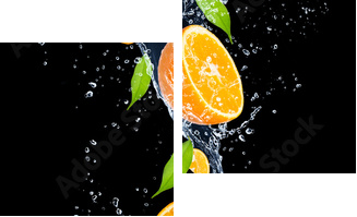 Oranges in water splash, isolated on black background - Zweiteiliges Leinwandbild, Diptychon