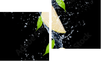 Green apples in water splash, isolated on black background - Zweiteiliges Leinwandbild, Diptychon