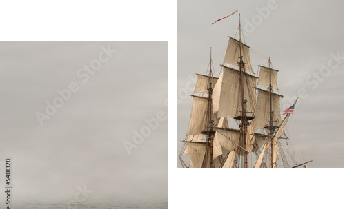 Vintage Frigate sailing into a fog bank - Zweiteiliges Leinwandbild, Diptychon