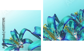 3d blue flowers panoramic  - Zweiteiliges Leinwandbild, Diptychon