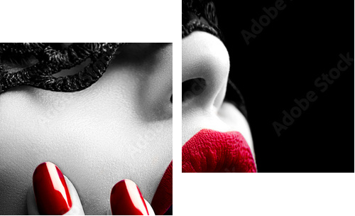 Beautiful Woman with Black Lace mask over her Eyes  - Zweiteiliges Leinwandbild, Diptychon
