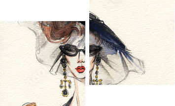 Beautiful woman. watercolor illustration  - Zweiteiliges Leinwandbild, Diptychon