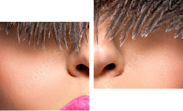  Closeup Beautiful female lips with pink  lipstick  - Zweiteiliges Leinwandbild, Diptychon