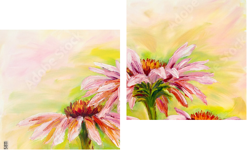 Echinacea, oil painting  - Zweiteiliges Leinwandbild, Diptychon