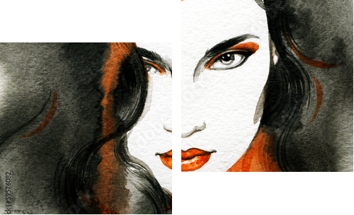 Beautiful woman.  Hand painted fashion illustration  - Zweiteiliges Leinwandbild, Diptychon
