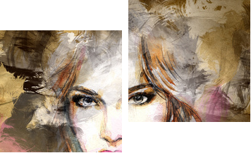 Beautiful woman face. watercolor illustration  - Zweiteiliges Leinwandbild, Diptychon