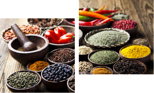 Spices on wooden bowl background   - Zweiteiliges Leinwandbild, Diptychon