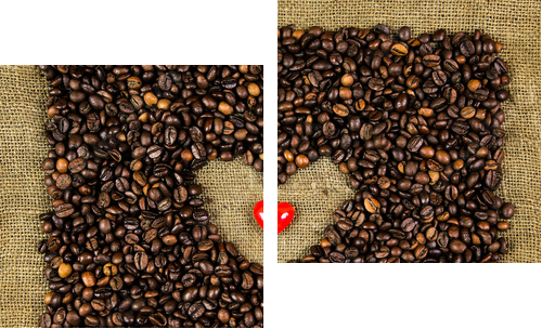 Little heart on coffee beans - Zweiteiliges Leinwandbild, Diptychon