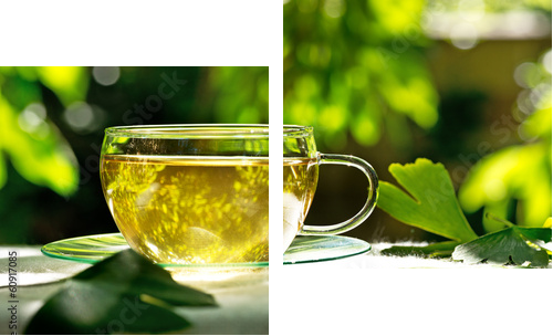 tea with herbaceous plant  - Zweiteiliges Leinwandbild, Diptychon