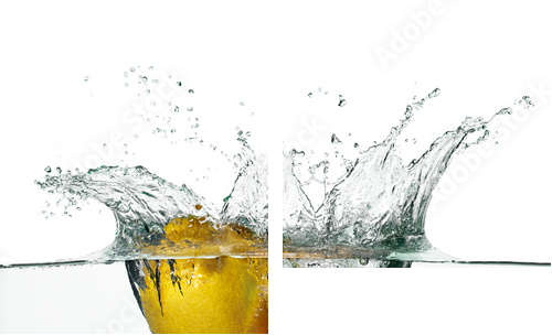 Fresh Lemons Splash in Water Isolated on White Background - Zweiteiliges Leinwandbild, Diptychon