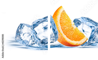 Orange fruit with ice isolated on white background - Zweiteiliges Leinwandbild, Diptychon