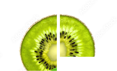 Slice of fresh juicy kiwi and mint herb isolated on white - Zweiteiliges Leinwandbild, Diptychon