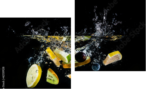 Splashing fruit on water. - Zweiteiliges Leinwandbild, Diptychon