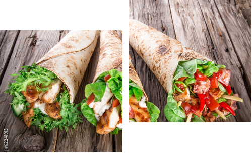 Chicken slices in a Tortilla Wrap on wood.  - Zweiteiliges Leinwandbild, Diptychon