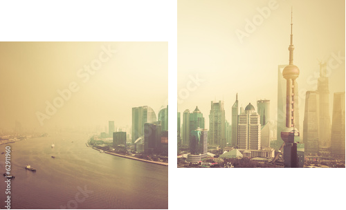 sunset at shanghai china - Zweiteiliges Leinwandbild, Diptychon