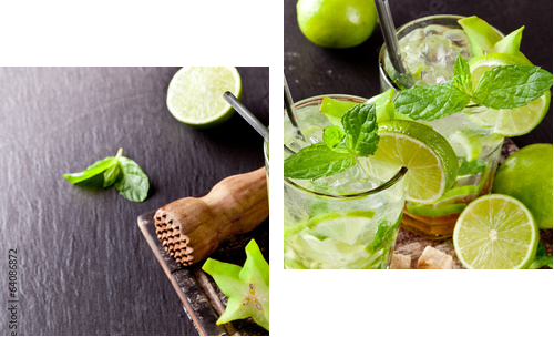Fresh mojito drinks on black stone  - Zweiteiliges Leinwandbild, Diptychon