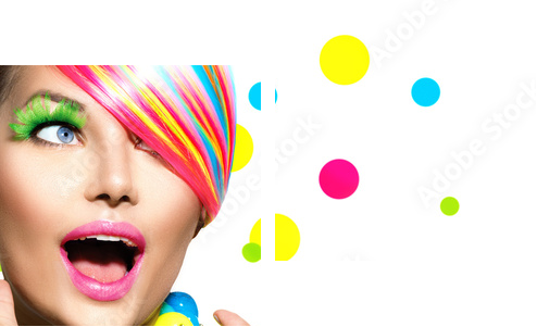 Beauty Portrait with Colorful Makeup Manicure and Hairstyle  - Zweiteiliges Leinwandbild, Diptychon