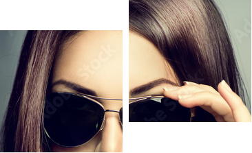 Beauty model girl with long brown hair wearing sunglasses  - Zweiteiliges Leinwandbild, Diptychon