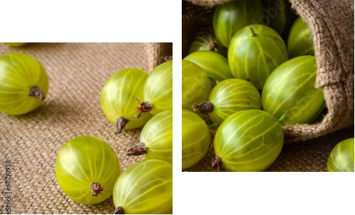 green gooseberries on fabric background  - Zweiteiliges Leinwandbild, Diptychon