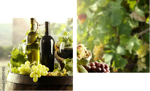 Wine with cask and vineyard  - Zweiteiliges Leinwandbild, Diptychon