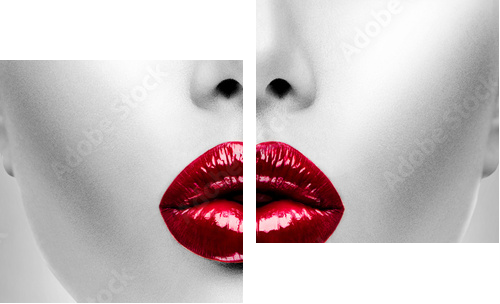 Sexy Red Lips. Beauty Model Woman's Face closeup  - Zweiteiliges Leinwandbild, Diptychon