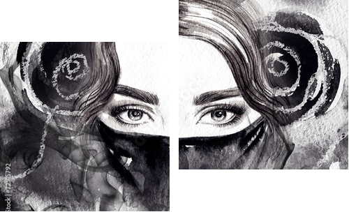 woman portrait  .abstract  watercolor .fashion background  - Zweiteiliges Leinwandbild, Diptychon