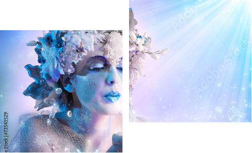 Winter portrait  blowing snowflakes  - Zweiteiliges Leinwandbild, Diptychon