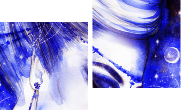 woman portrait  .abstract  watercolor .fashion background  - Zweiteiliges Leinwandbild, Diptychon