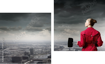 Woman with hammer  - Zweiteiliges Leinwandbild, Diptychon