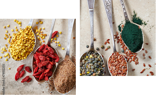 various kinds of superfoods  - Zweiteiliges Leinwandbild, Diptychon